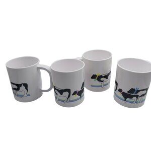 Oneida Cows white black Melamine Mugs Lot of 4 Cups 1987